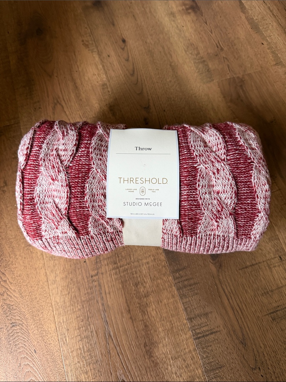Studio McGee Red & White Marled Cable Knit Throw